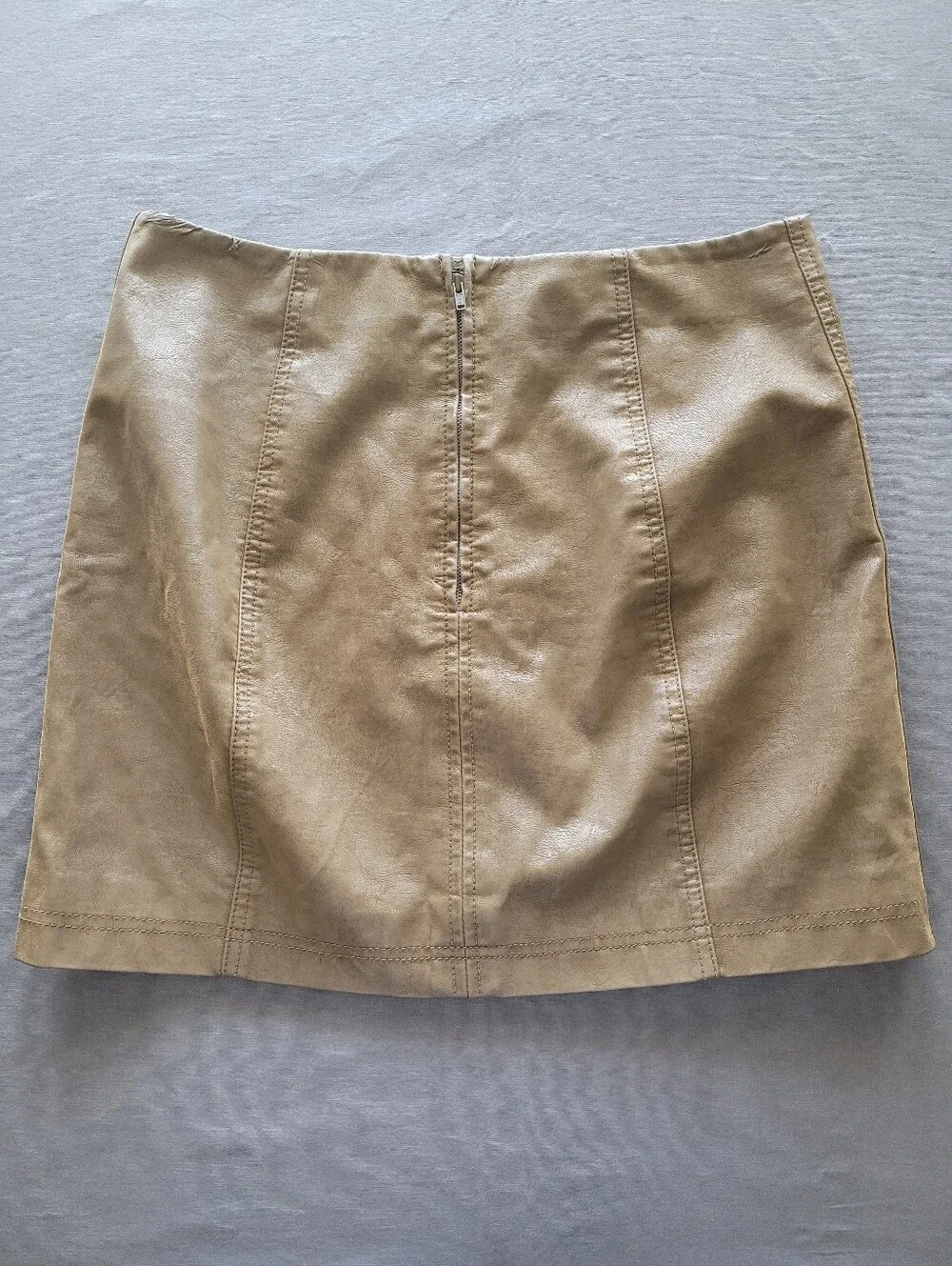 Free People Size 12 Faux Leather Mini Skirt Taupe Brown High Waist Y2K
